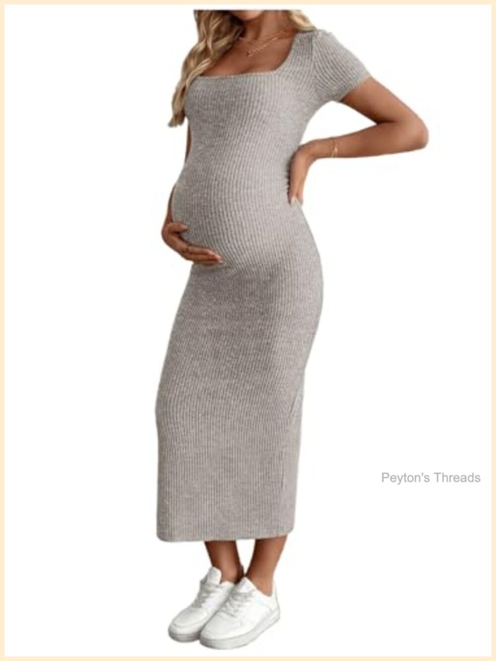 MakeMeChic Maternity Square Neck Bodycon Maxi Dress Baby Shower